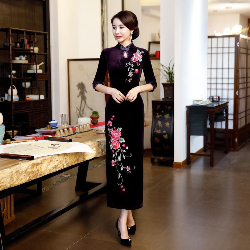 Velvet Chinese Dress | Chinese Temple Velvet Chinese Dress | Chinese Temple