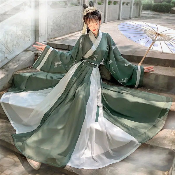 green hanfu dress Green Bamboo Leaves Print Hanfu