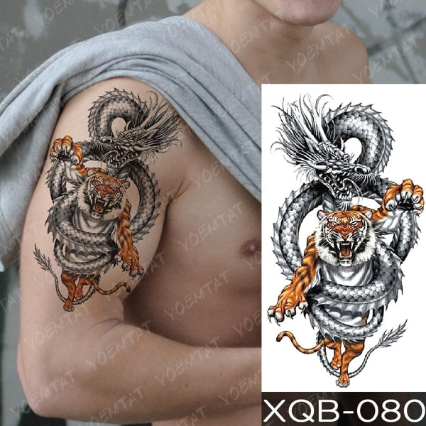 Japanese Mythological Animals Or Asian Traditional Symbol For Tattoo Or  Label Dragon And Tiger Hand Drawn Line Art Vintage Old Ink Vector  Illustration Stock Illustration  Download Image Now  iStock