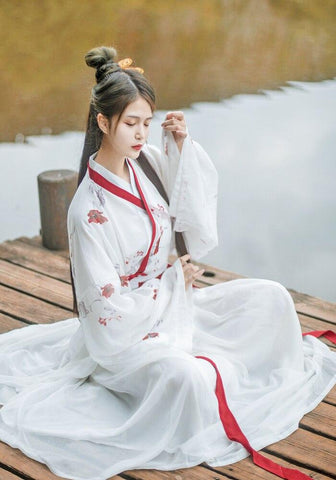 Chinese Hanfu Dress Red Flowers