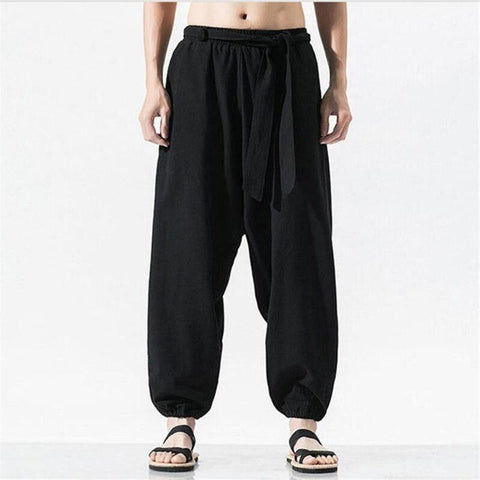 Men Linen Cotton Baggy Pants Elasticated Waist Kung Fu Martial Art Trousers  Soft | eBay