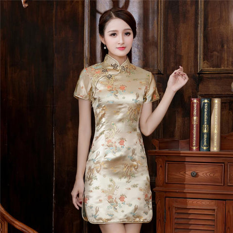 Chinese Satin Mini Dress | Chinese Temple Chinese Satin Mini Dress | Chinese Temple