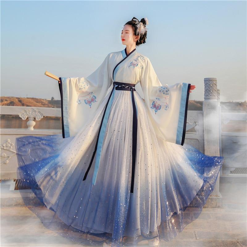 Blue Hanfu,White Hanfu,Embroidered Hanfu,Chinese top Hanfu,Ancient Costume,Antique Hanfu, Adult Hanfu, Chinese Traditional Costume, Dance Hanfu