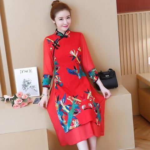 Chinese Style New Year Lolita Long Sleeve Dress - cosfun