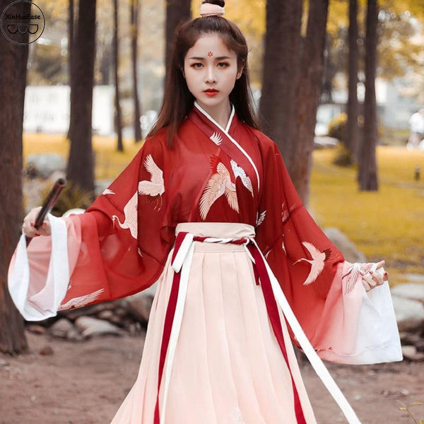 red hanfu dress Ladies Chinese Hanfu Dress Red Ancient Dress Wedding Embroidery Hanfu Full Set